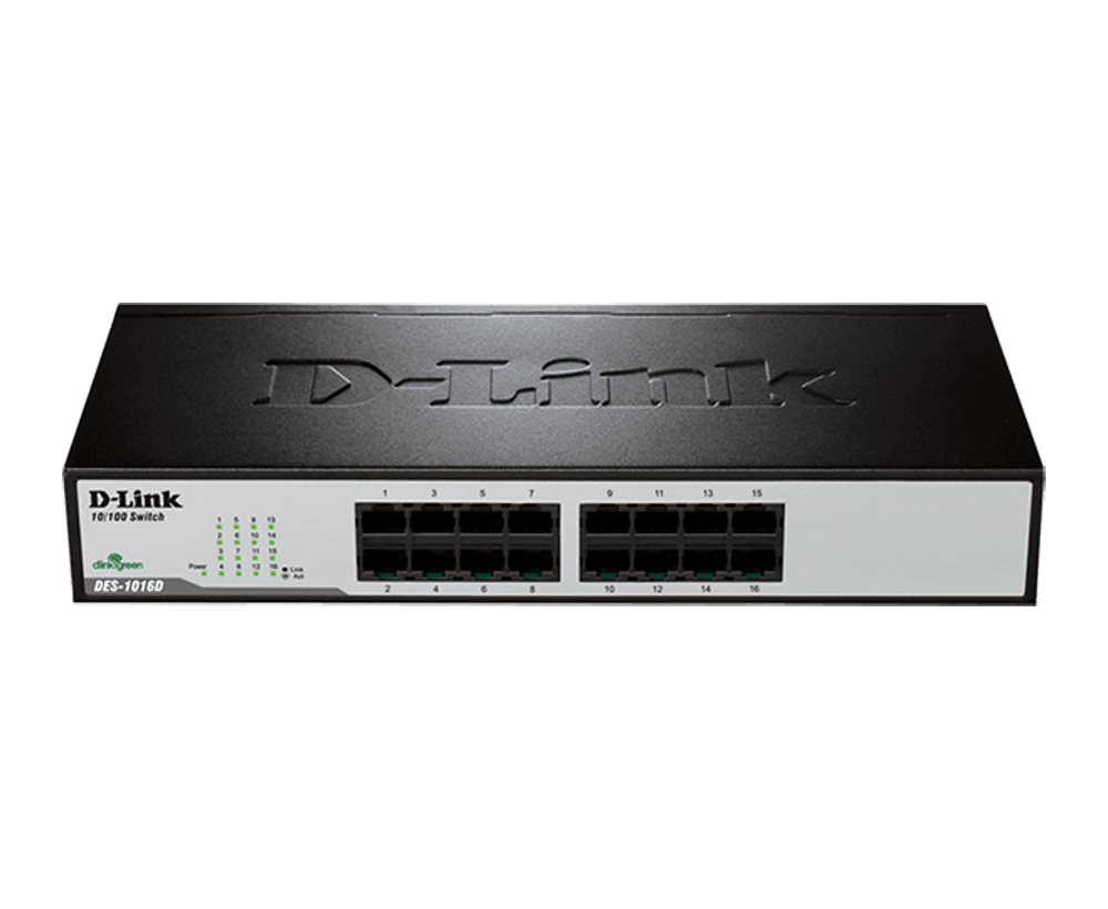 D-Link DES-1016D/B 16-port 10/100Base-T Unmanaged Switch (Metal casing, UK Power plug)