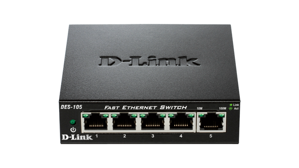D-Link DES-105/B 5-port 10/100Base-T Unmanaged Metal Switch UK Power plug