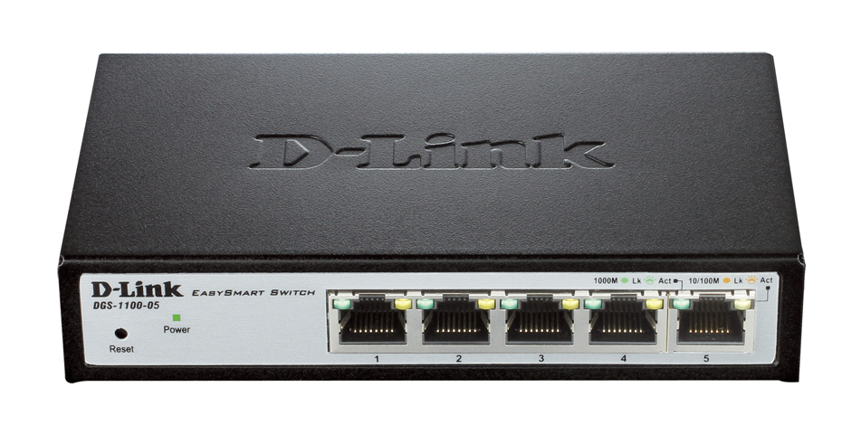 D-Link DGS-1100-05/E 5-port 1000Base-T Easy Smart gigabit Switch, D-Link Green enabled