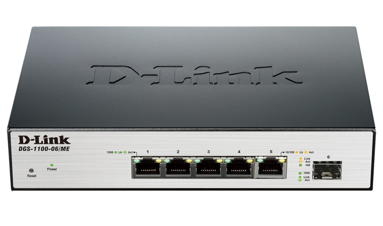 D-Link DGS-1100-06/ME/E 5-port 1000Base-T Easy Smart gigabit Switch with 1 x SFP port, IPv6 support, MetroEthernet switch