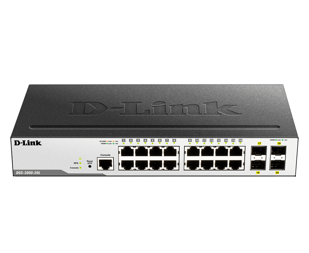 D-Link DGS-3000-20L 16 10/100/1000 Mbps ports + 4 SFP ports Managed L2 Metro Ethernet Gigabit Switch