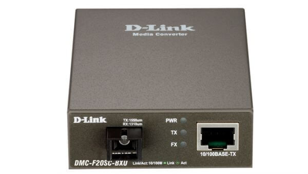 D-Link DMC-F20SC-BXU/E 10/100BASE-T to 100BASE-FX Fiber TX1310/RX1550nm WDM BiDi Single-mode Fiber (20 km, SC) Media Converter