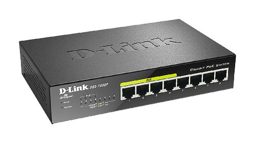 [DGS-1008P] D-Link DGS-1008P 8-port 10/100/1000Base-T Unmanaged Switch with 4 PoE , 52W PoE Power budget (EU/UK Plug)