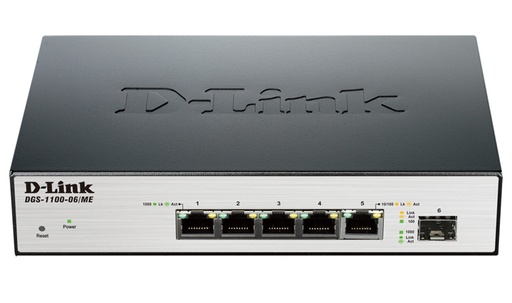 [DGS-1100-06/ME/E] D-Link DGS-1100-06/ME/E 5-port 1000Base-T Easy Smart gigabit Switch with 1 x SFP port, IPv6 support, MetroEthernet switch