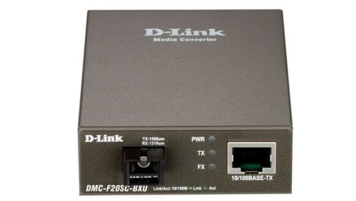 [DMC-F20SC-BXU/E] D-Link DMC-F20SC-BXU/E 10/100BASE-T to 100BASE-FX Fiber TX1310/RX1550nm WDM BiDi Single-mode Fiber (20 km, SC) Media Converter