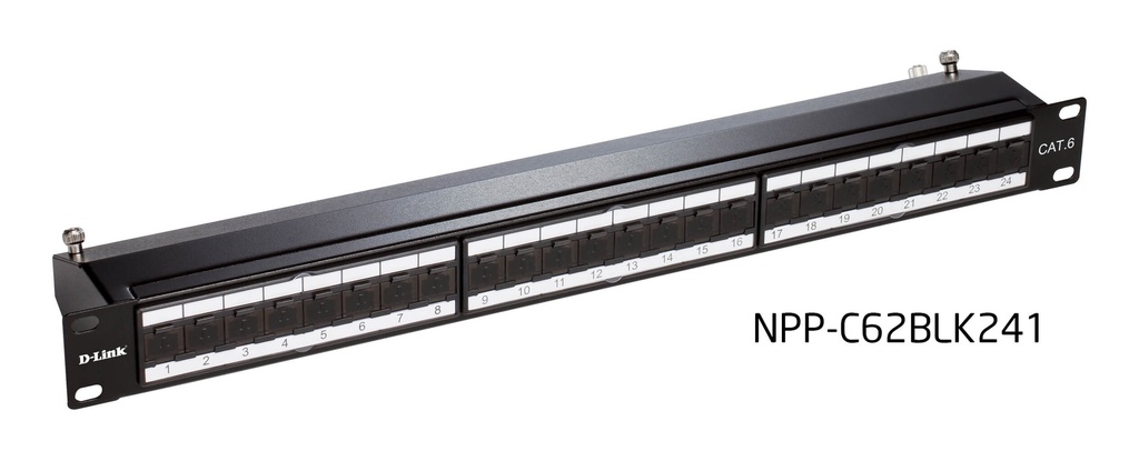 D-Link 24 Port Cat6 Shielded Fully Loaded Punch Down Patch Panel - Keystone Type with Shutter- 1U -Black Colour