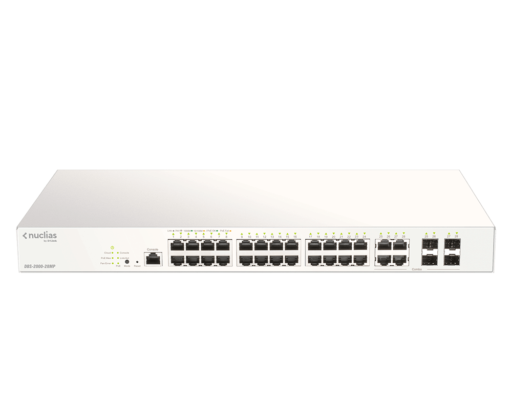 D-Link DBS-2000-28MP 24-Ports 10/100/1000Mbps PoE + 4-Ports Combo GE/SFP Cloud Networking Switch