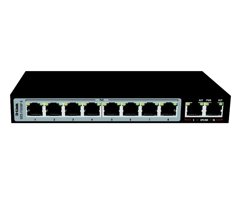 [DES-F1010P-E/B] D-Link DES-F1010P-E | 8-Port  PoE+ Surveillance Switch