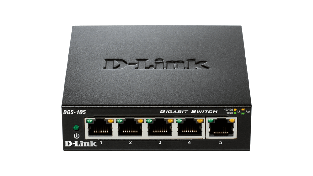 D-Link DGS-105/B 5-port 10/100/1000Base-T Unmanaged Metal Desktop Gigabit Switch (UK Plug)