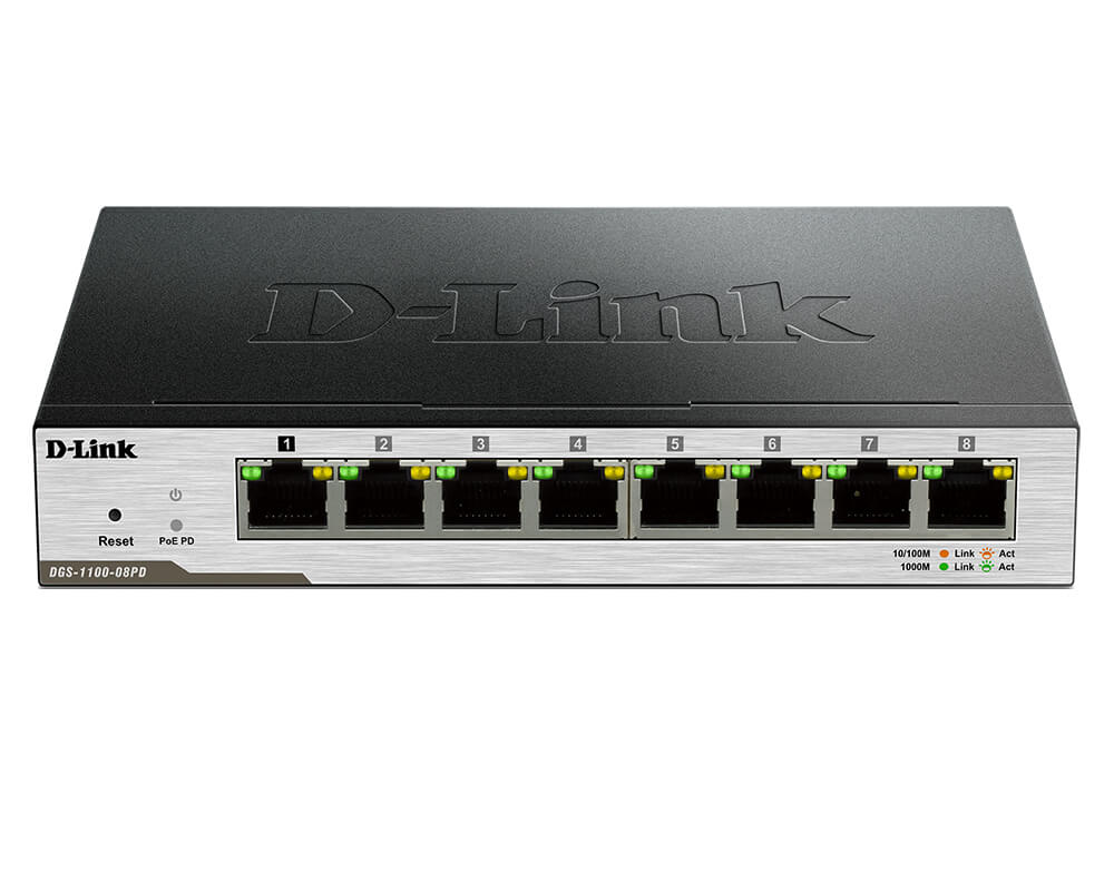 D-Link DGS-1100-10/ME 8-port 1000Base-T Easy Smart gigabit Switch with 2 combo 100/1000Base-T/SFP ports, IPv6 support, MetroEthernet switch