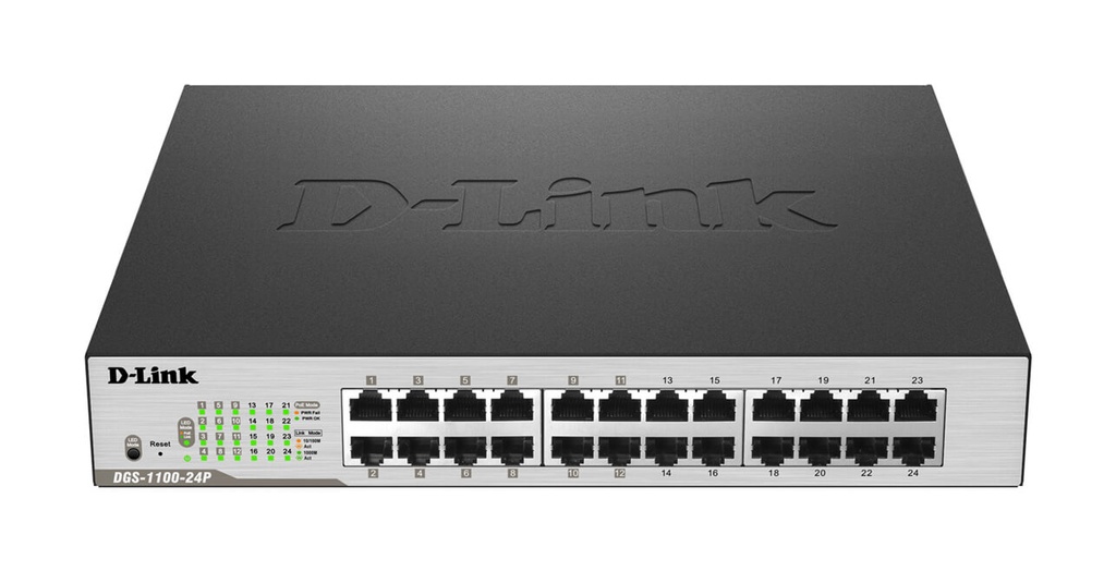 D-Link DGS-1100-24P 12-Ports 10/100/1000Mbps PoE + 12-Ports 10/100/1000Mbps Smart Switch, 100W PoE Power budget (EU/UK Plug)