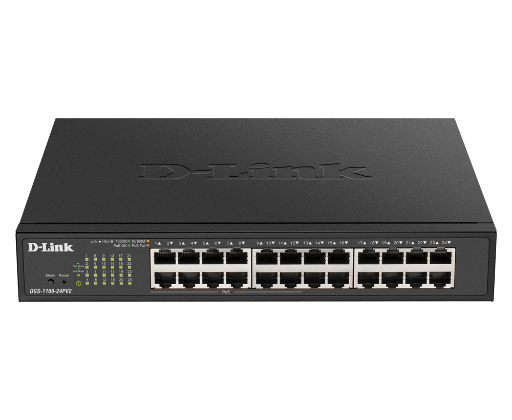 D-Link DGS-1100-24PV2 12-Ports 10/100/1000Mbps PoE + 12-Ports 10/100/1000Mbps Smart Switch, 100W PoE Power budget (EU/UK Plug)