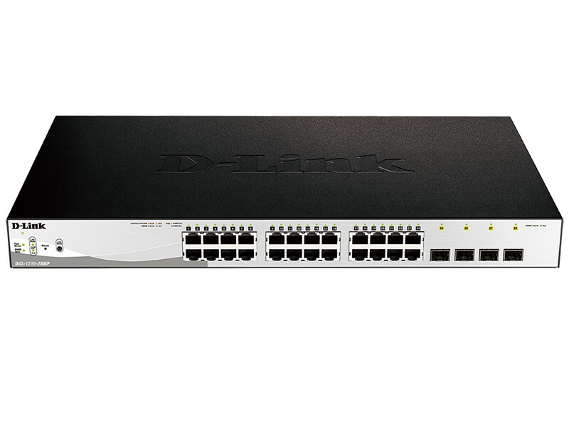 D-Link DGS-1210-28MP 24-Port 10/100/1000BaseT PoE + 4 Combo 1000BaseT/SFP ports Web Smart Switch, 370W PoE budget. (802.3af/802.3at support)