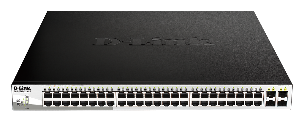 D-Link DGS-1210-52MPP 48-Port 10/100/1000BaseT PoE + 4 Gigabit SFP ports Web Smart Switch, 740W PoE budget. (802.3af/802.3at support)