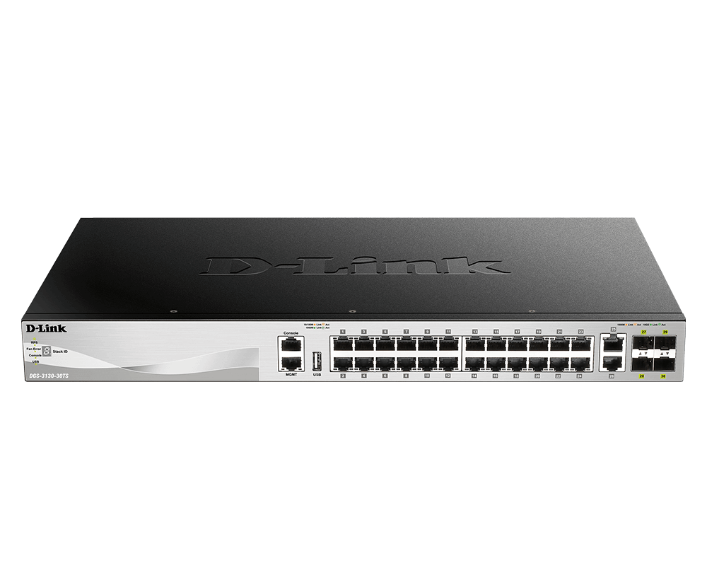 D-Link DGS-3130-30TS 24 10/100/1000BASE-T + 2 10G BASE-T , Lite L3 Stackable Managed Switch (stacking cable not included)