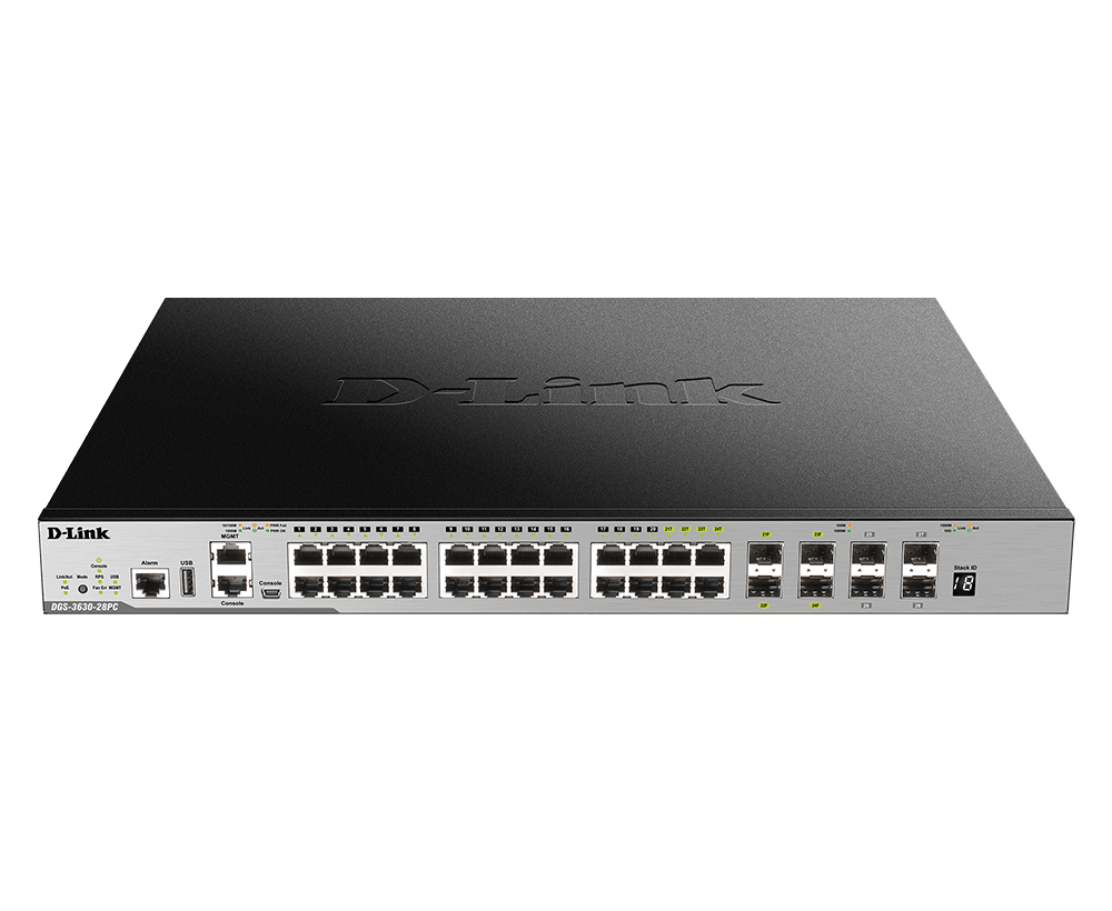 [DGS-3630-28TC/ESI] D-Link DGS-3630-28TC/ESI 20 10/100/1000Base-T ports + 4 Combo 10/100/1000Base-T/SFP ports + 4 10GE SFP(L3 with license upgrade)