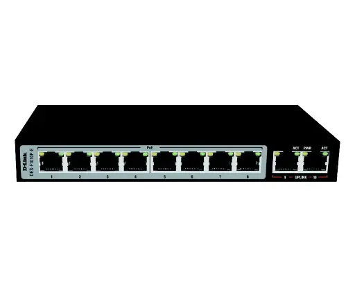 [DES-F1010P-E/B] D-Link DES-F1010P-E | 8-Port  PoE+ Surveillance Switch